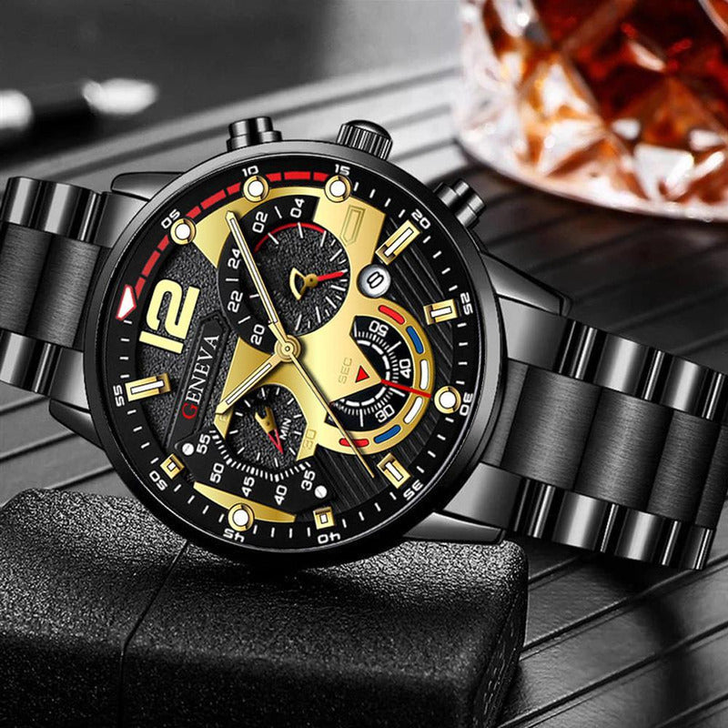 Reloj De Lujo Geneva G0106, Correa De Acero, Resistente Al Agua